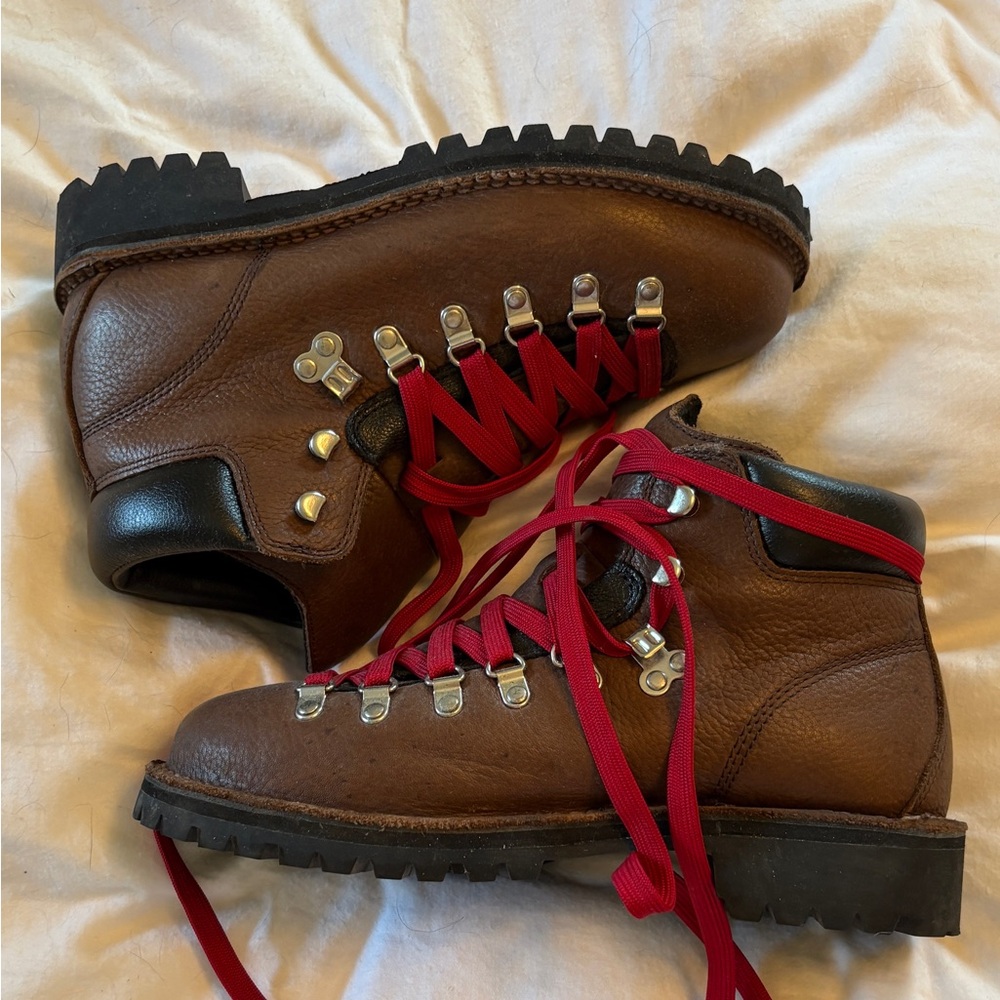 J. Crew Brown Leather Hiking Boots with Red Laces
